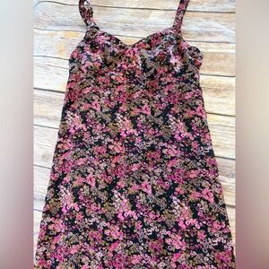karin stevens Black Floral Midi Dress with Pink and Brown Flowers